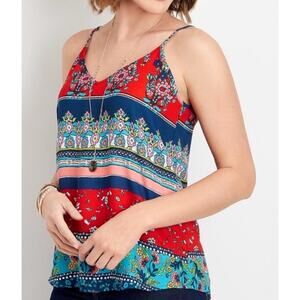 Maurices Patterned V-neck Tank Womens XL Red Mixed Print Floral Boho Shell Top